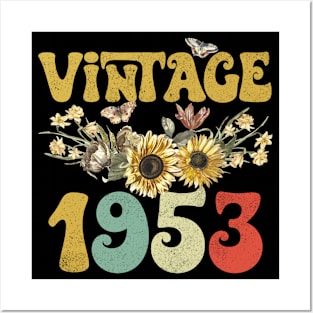 Vintage 1953 Sunflower Floral Retro Groovy 70th Birthday Posters and Art